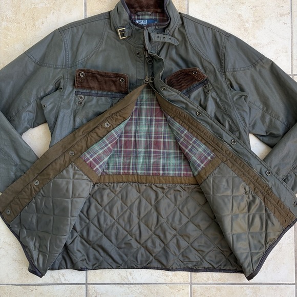 Vtg Polo Ralph Lauren Jacket Mens Large Green Waxed Field Belted Riding Coat 90s - Picture 7 of 16